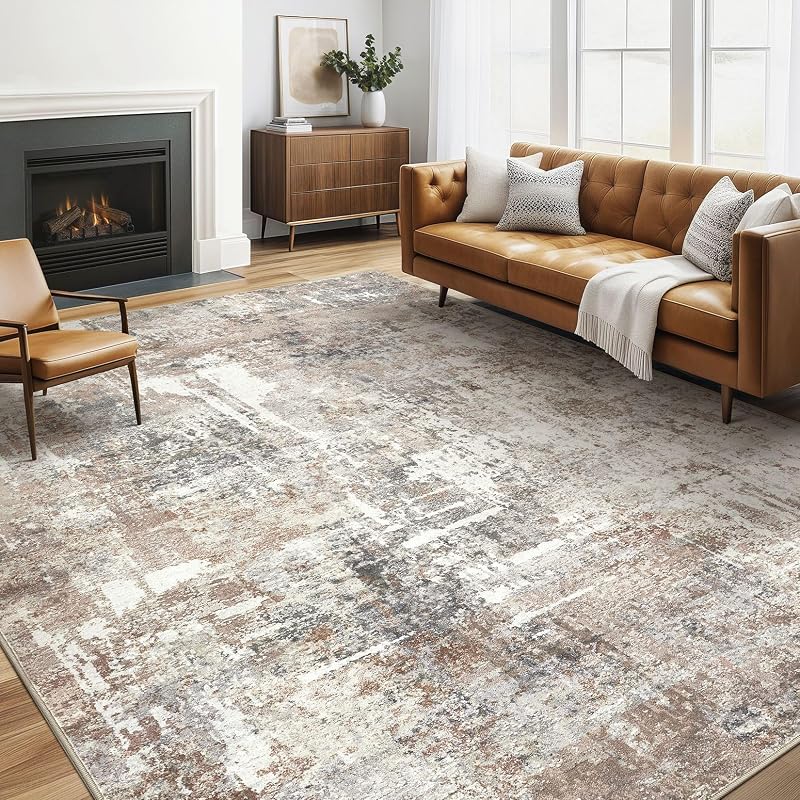 Alfombra de área para sala de estar: 5 x 7, lavable, grande, abstracta, moderna, suave, resistente a las manchas, para interior, antideslizante, para dormitorio, guardería, sala de juegos, comedor, oficina, dormitorio, decoración de la casa, color marrón