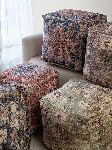 Miniatura 74 de L.R. Resources Inc LR Home Puf otomano de transición de poliéster gris/marfil para decoración del hogar | Reposapiés hecho a mano para decoración de