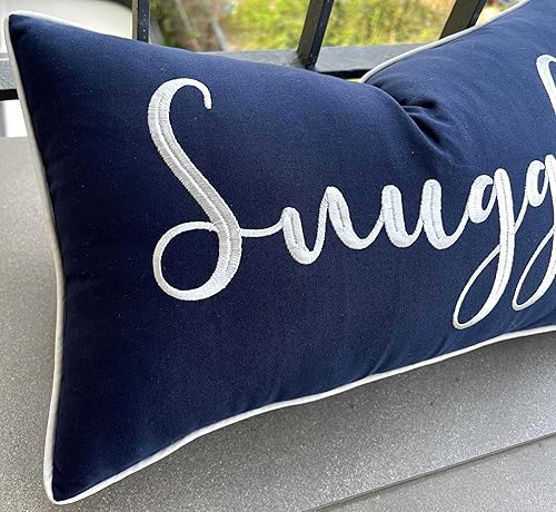 Miniatura 2 de YugTex Snuggle Sentiment - Funda de almohada bordada, 12 x 20 pulgadas, color azul marino