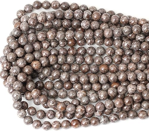 Miniatura 3 de 45 cuentas redondas sueltas de jaspe de copo de nieve marrón natural de 0.315 pulgadas (0.315 in), para diseño de joyas, 1 cuerda de 15 pulgadas