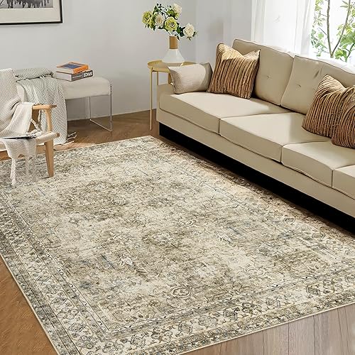 NANAN Area Rugs - Alfombra lavable de 5 x 7 pies, alfombra vintage para el suelo de la cocina, alfombra tradicional plegable, delgada, color gris