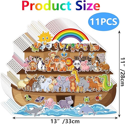 Miniatura 6 de YHNTGB Juego de 11 calcomanías de animales del Arca de Noé que incluye 11 fondos y 11 hojas autoadhesivas de animales, kit de calcomanías gigantes