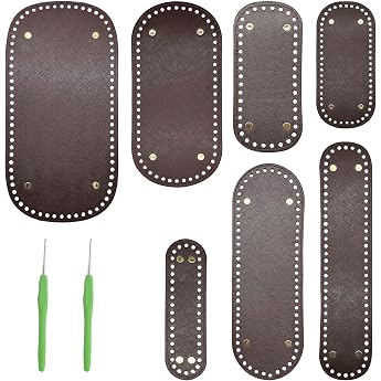 Yayatty 7 Pieces PU Leather Crochet Bag Bottom Coffee Oval Knitting Crochet Bags Bottom for Handbag Shoulder Bags Purses Accessories