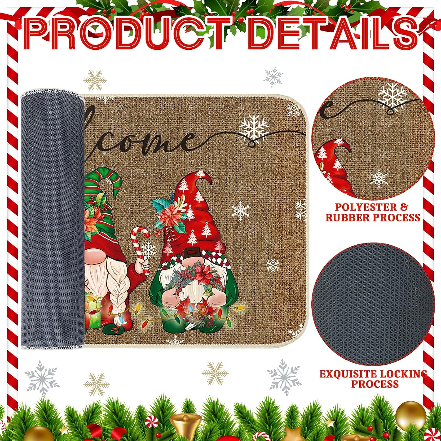 Ceenna Christmas Gnome Door Mat Outdoor Christmas Tree Welcome Doormat 17.72 x 27.56 Inches Winter Xmas Gnomes Doormat Western Rubber Kitchen for Porch Floor Decoration