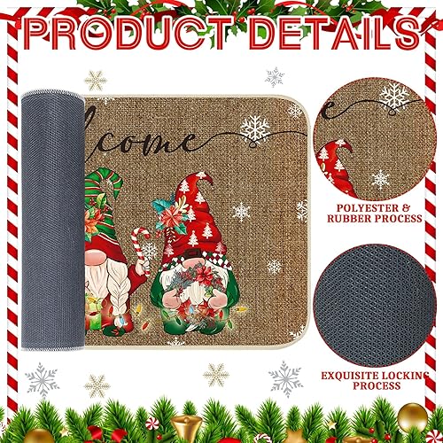Miniatura 3 de Ceenna Tapete de bienvenida de Navidad de 17.72 x 27.56 pulgadas, tapete de goma para puerta de entrada, tapete de goma occidental para interiores y