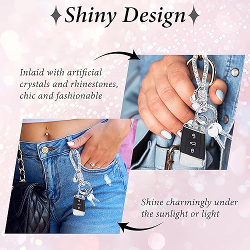 Miniatura 7 de Crystal Bling Car Keychain, Car Key Chain Glitter Key Ring, Rhinestone Keychain Ring Strap