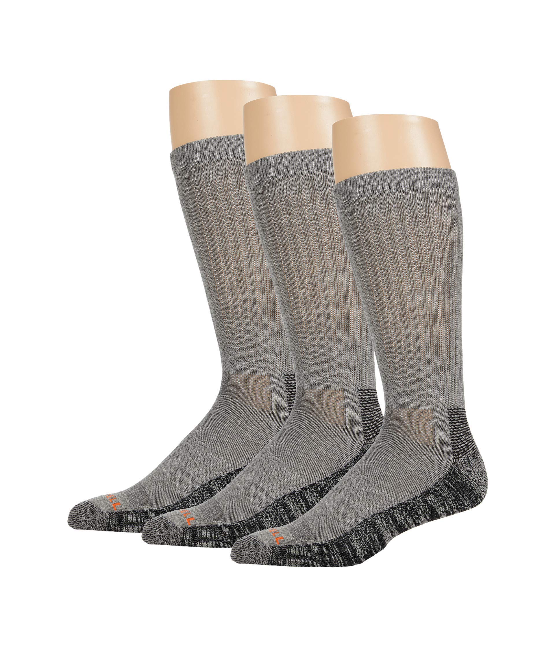 Merrell Adult's Men's and Women's Durable Everyday Work Crew Socks-3 & 6 Packs-Unisex Arch Support and Anti-Odor Cotton, Gray Heather (3 Pairs), Large-X-Large
