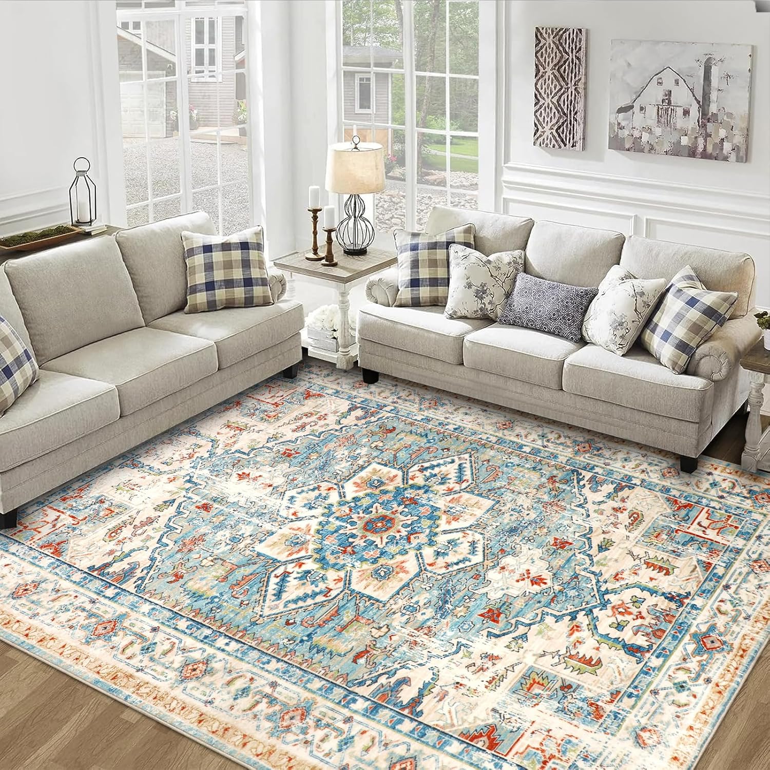 Falflor Vintage Living Room Rug 160x230CM Washable Rug for Living Room