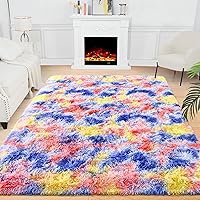 Vista 12 de Noahas Alfombras Esponjosas de Arcoíris para Dormitorio de Niñas, 2x4 Alfombra Peluda Rosa para Cuarto de Niños, Alfombras de Área Peludas para Sala