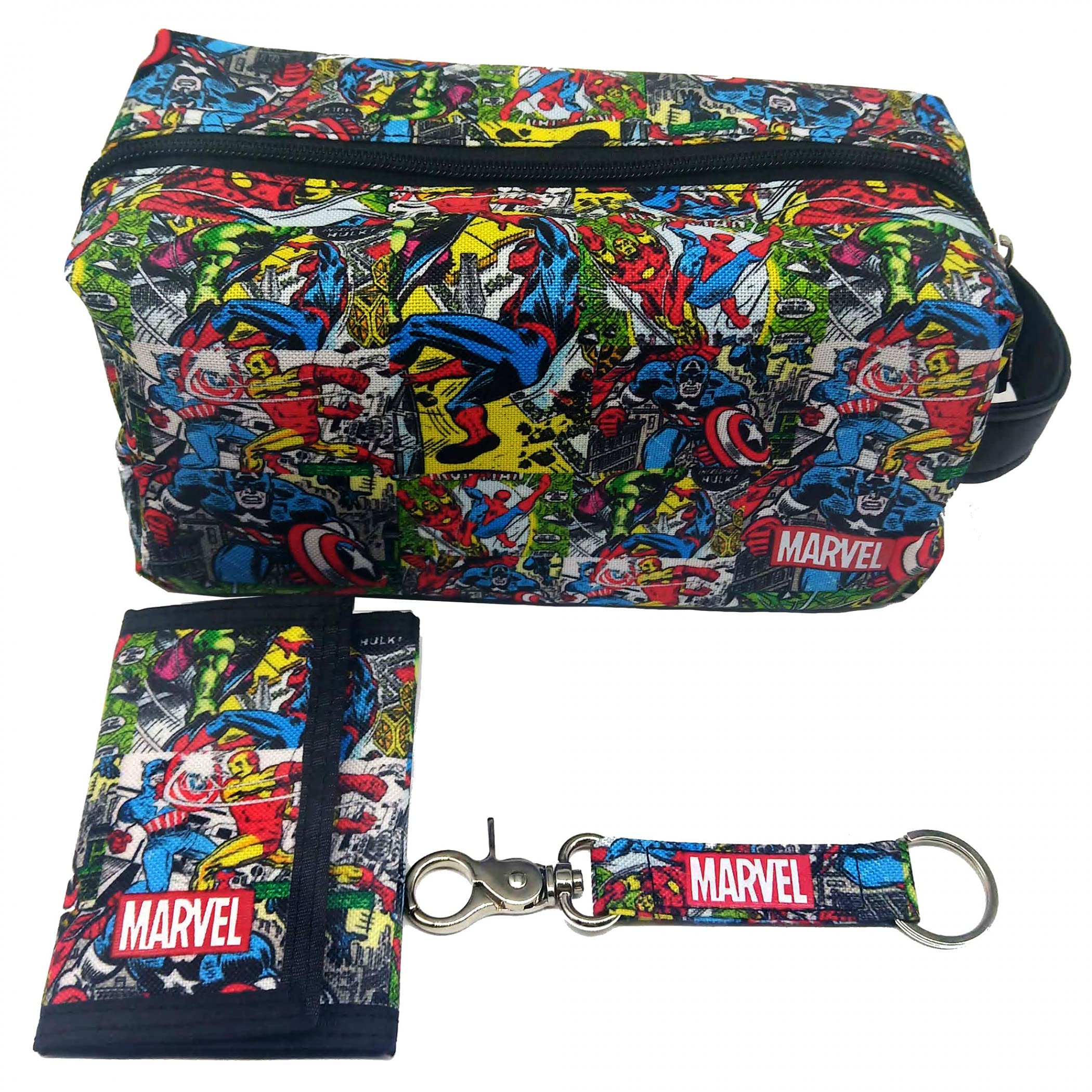 RGA Leatherworks Marvel Avengers Classic Comic Art 3-Piece Grooming Bag Set, Multicolor, (MA501470), multicolor, 3-piece Grooming Bag Set