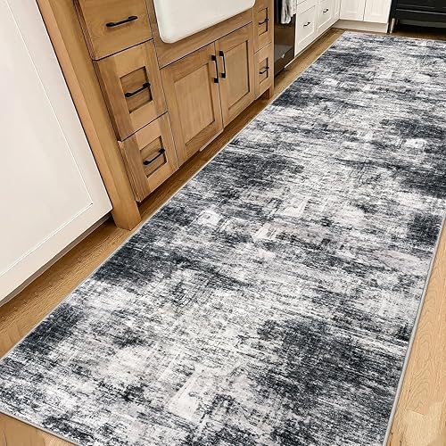 Miniatura 343 de IOHOUZE Alfombra pequeña abstracta de 2 x 3 pies, alfombra de entrada lavable para entrada interior, alfombras con respaldo de goma, alfombra gris