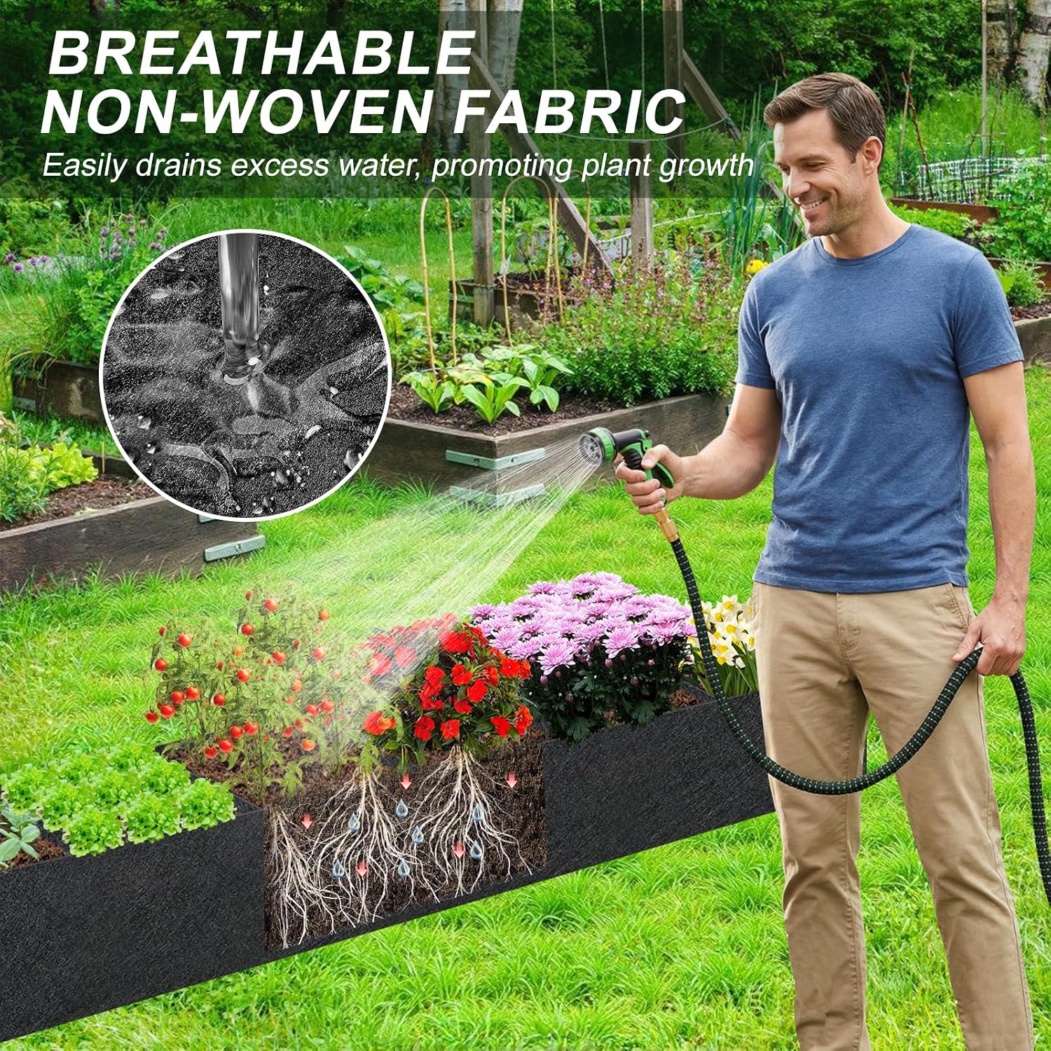 2PCS 12x2x1ft Fabric Raised Garden Bed Outdoor Patio 6 Grids Raised Planter Box Fabric Planters Grow Bags Rectangle Cloth Pots Potato Tomato Strawberry Garden Bed for Growing Vegetables Flower Herb