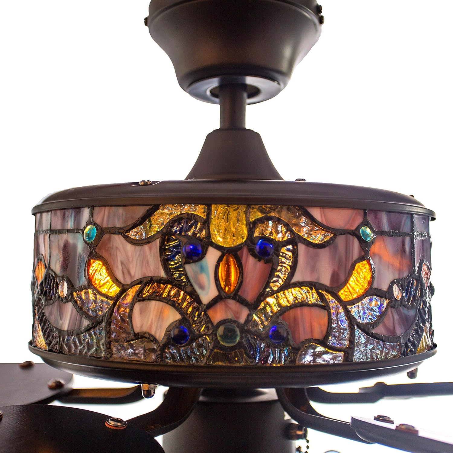 Nеw Prоduсt River of Goods Tiffany Style Magna Carta 52 Inch Width Stained Glass LED Ceiling Fan, Multicolor