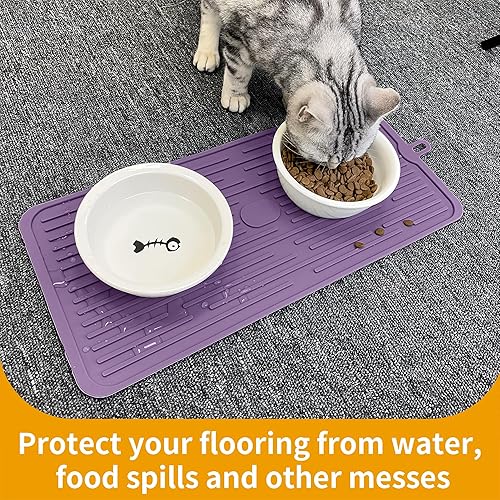 Miniatura 13 de Ptlom Mantel individual de silicona para perros y gatos, antideslizante, impermeable, tapete para alimentos y agua, tapete para bandeja