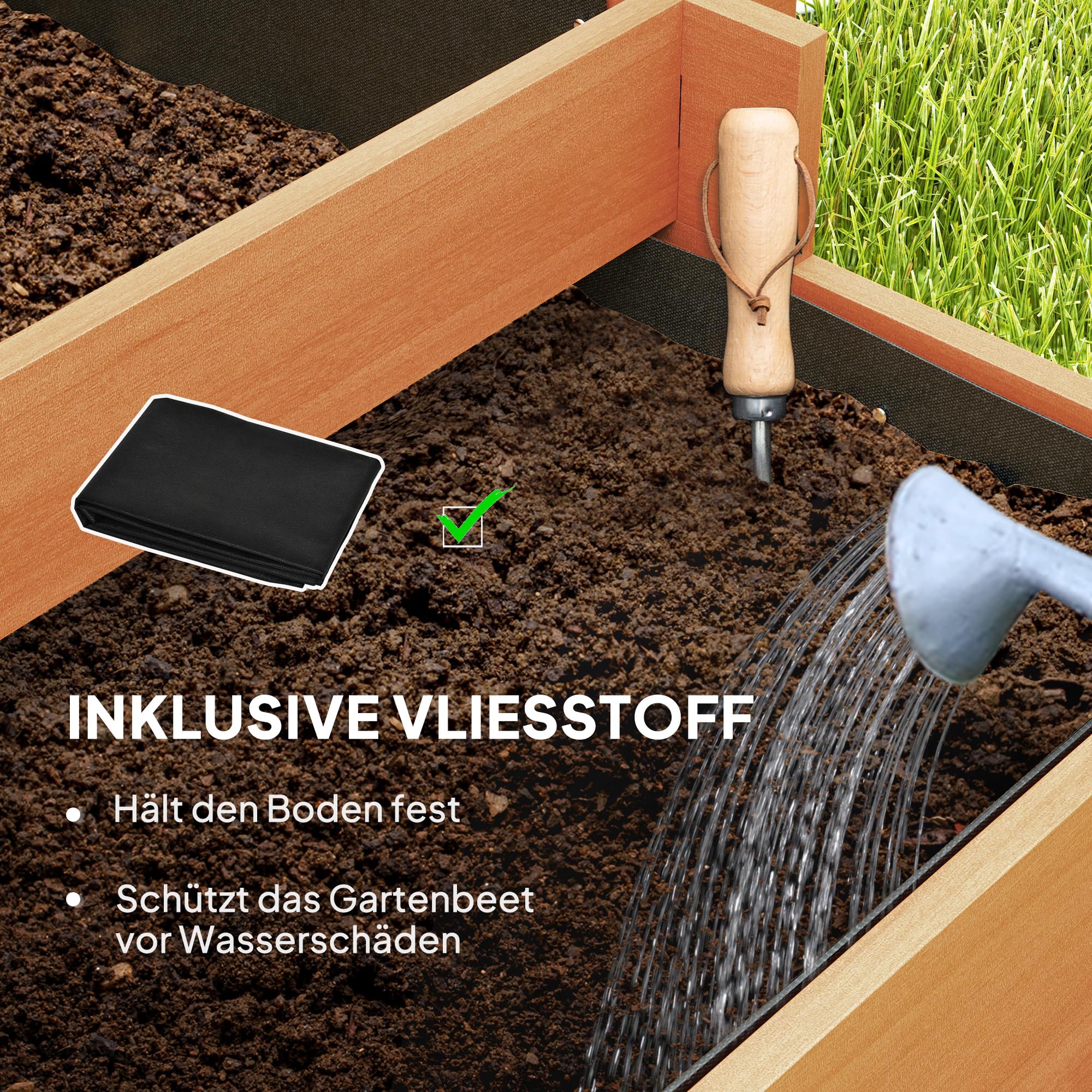 Outsunny Hochbeet mit Rankhilfe 3-Stufig Vliesstoff Braun 95x95x110cm