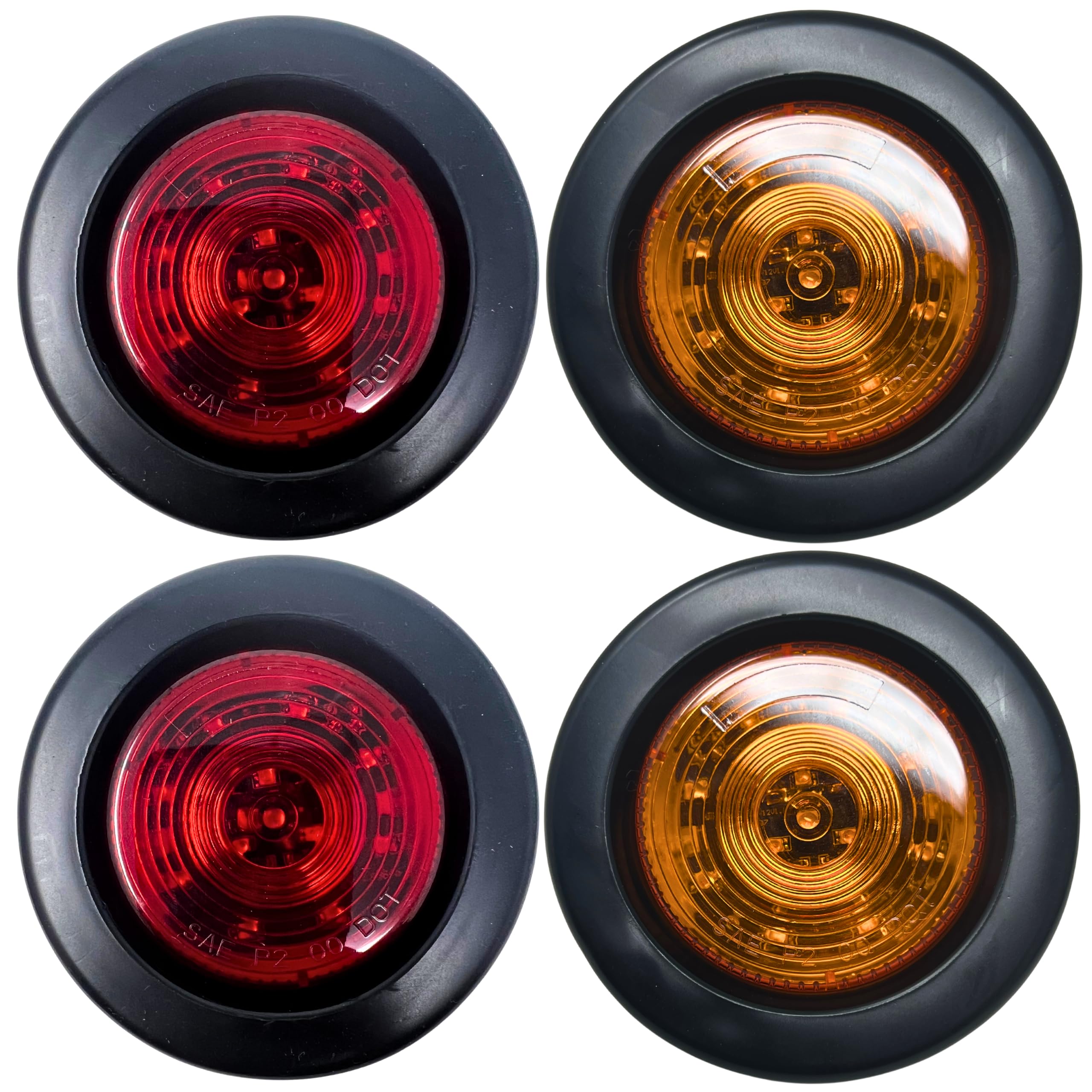 2.5 Red/Amber 4 Led Round Side Marker Clearance Lights Grommet Flush Mount Sealed Truck Trailer With Reflex Lens Ip67 Waterproof Super Bright Dot Sae P2 Fmvss 180