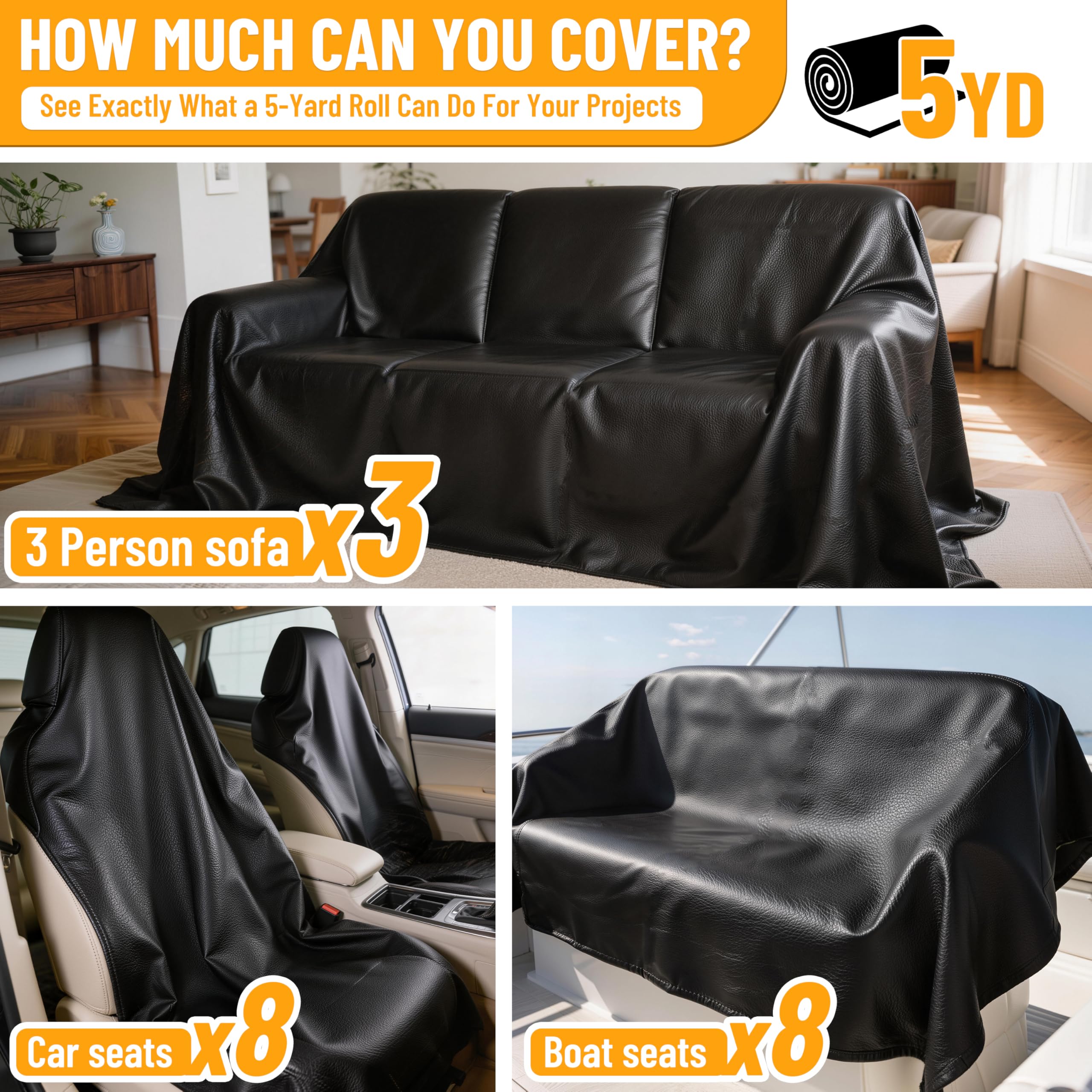 Meneng Tela de cuero de vinilo marino: rollo de 5 yardas de vinilo resistente para asiento de barco, impermeable y resistente a los arañazos, para tapicería marina, cojín y silla para exteriores
