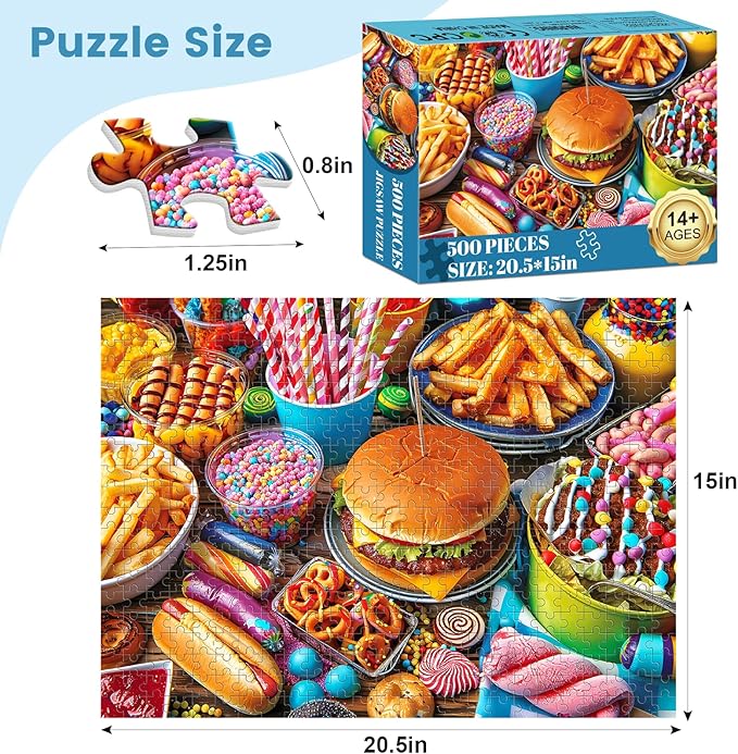 Rompecabezas de 500 piezas para adultos, hamburguesas, 20.5x15 in miniatura 2