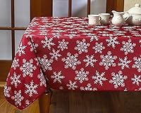 Vista 6 de Violet Linen Manteles rojos decorativos con diseño de copos de nieve navideños - 60" redondos
