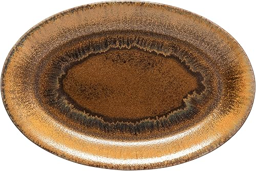 Casafina Plato ovalado de cerámica de cerámica de 18 pulgadas, colección Poterie, Mocha-Latte | Vajilla apta para microondas, lavavajillas, horno y