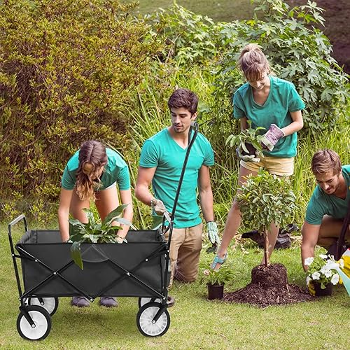 Miniatura 3 de Arlopu Carro plegable plegable, carro de jardín utilitario para parque al aire libre con 2 soportes para tazas, carrito de picnic portátil