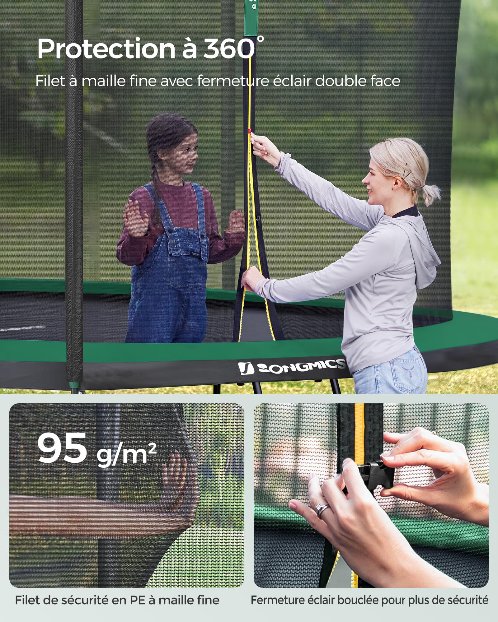 SONGMICS Trampoline pour Enfant, Filet de Protection, Coussin de Sécurité, Échelle, Cadre en Acier