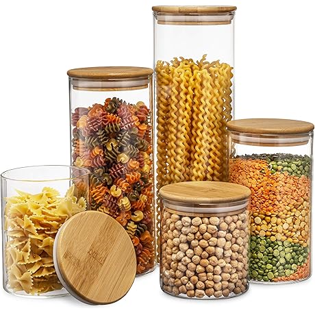 Aesthetic Glass Bathroom Accessory Set with Bamboo Lid