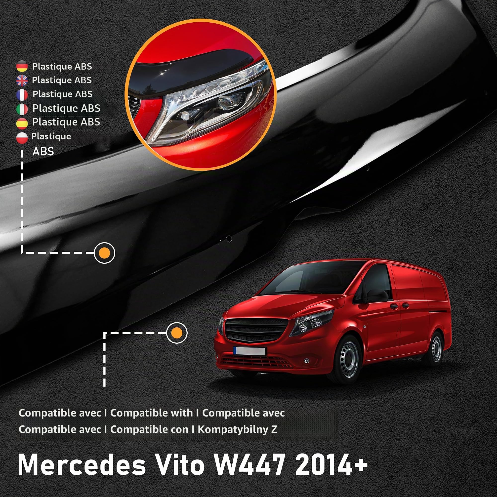 CHROMEMASTER | Protection Contre les Gravillons ; Protège-capot Compatible avec Mercedes Vito W447 à partir de 2014 | ABS Noir | Le Déflecteur de Capot Protège Contre les Projections de Graviers