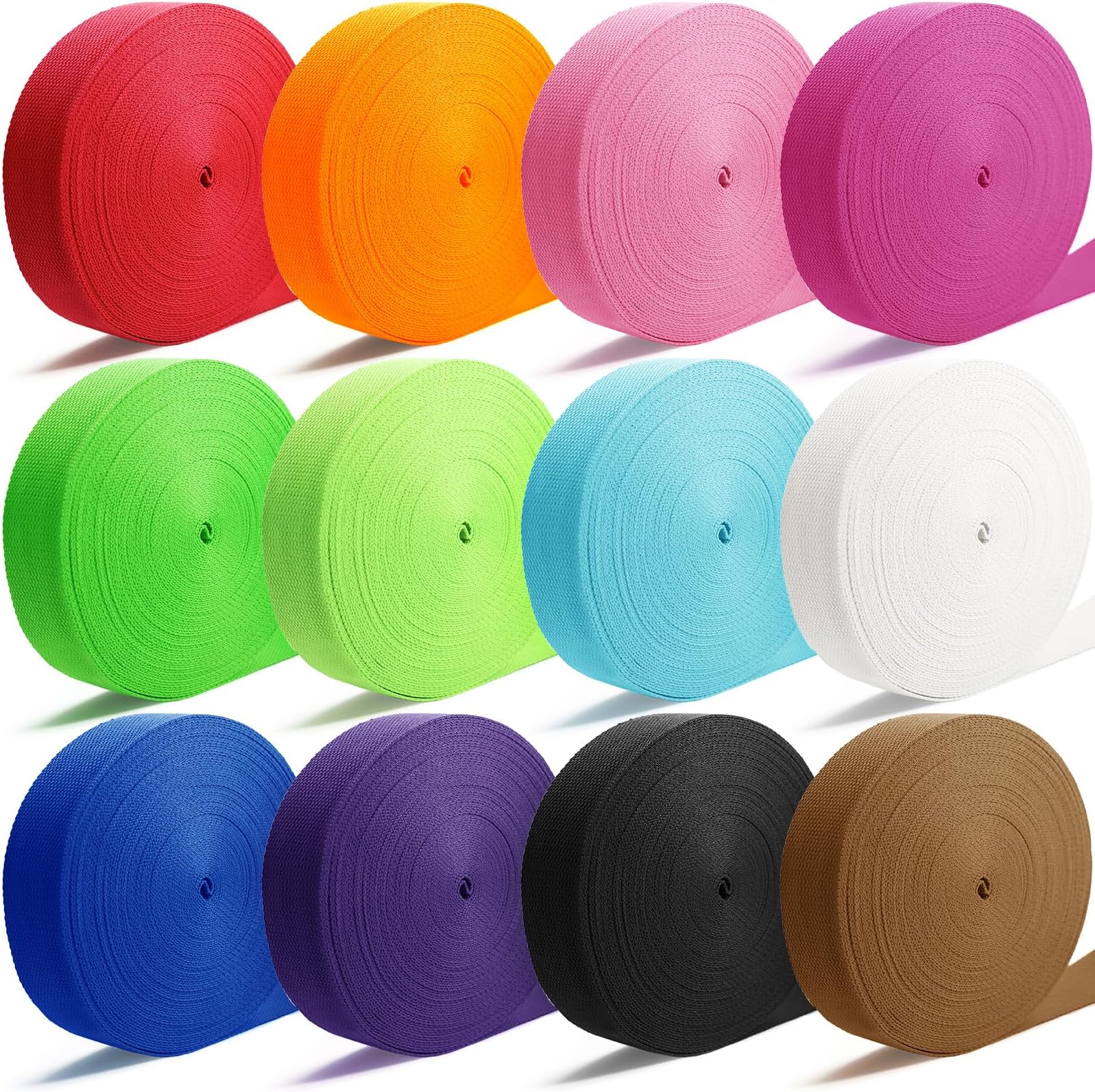 12 Rolls Cotton Webbing 1 inch 1.5 inch 2 inch Webbing Tote Strap Canvas Straps for Bags, 10 25 50 3.3 Yards Cotton Polyester Webbing