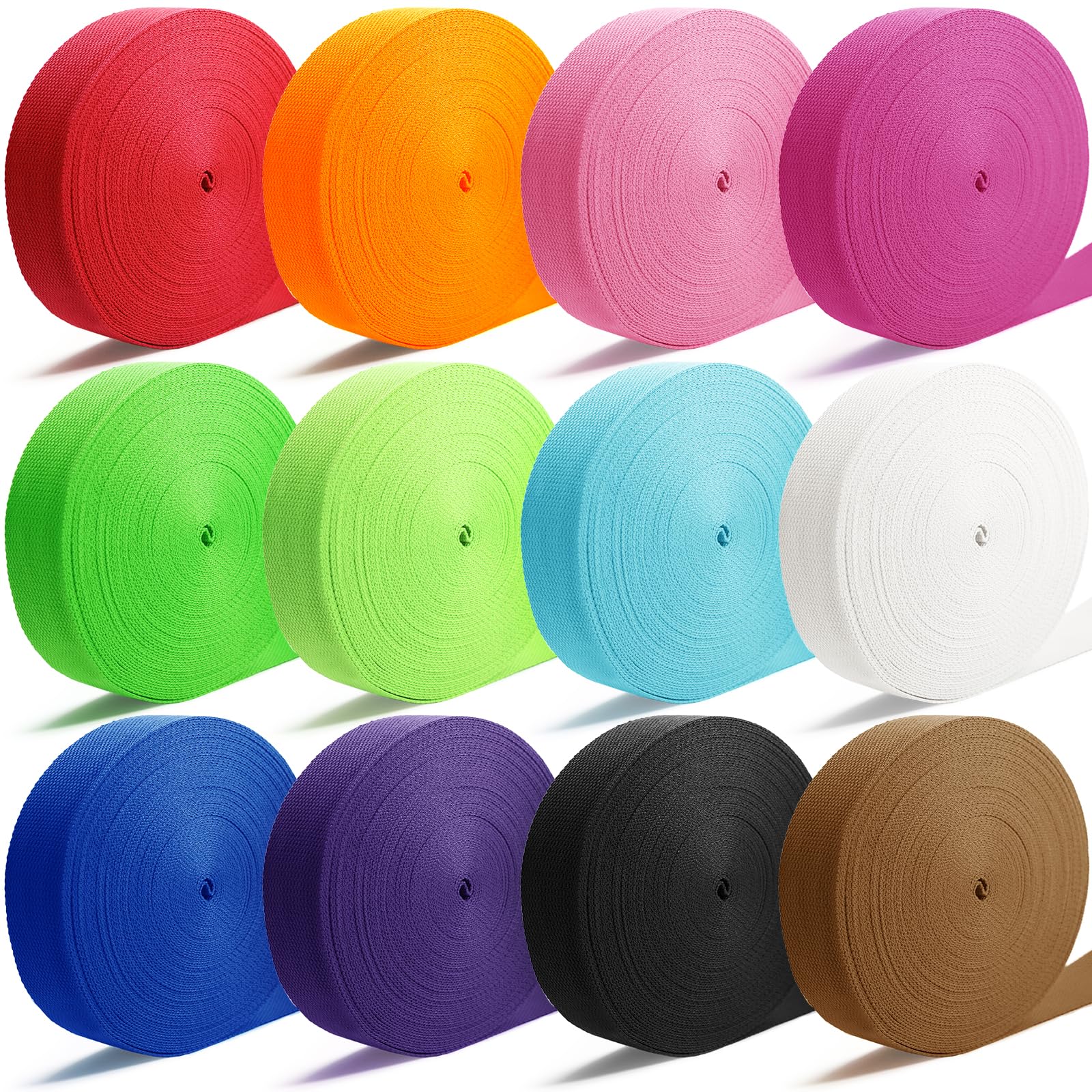 12 Rolls Cotton Webbing 1 inch 1.5 inch 2 inch Webbing Tote Strap Canvas Straps for Bags, 10 25 50 3.3 Yards Cotton Polyester Webbing