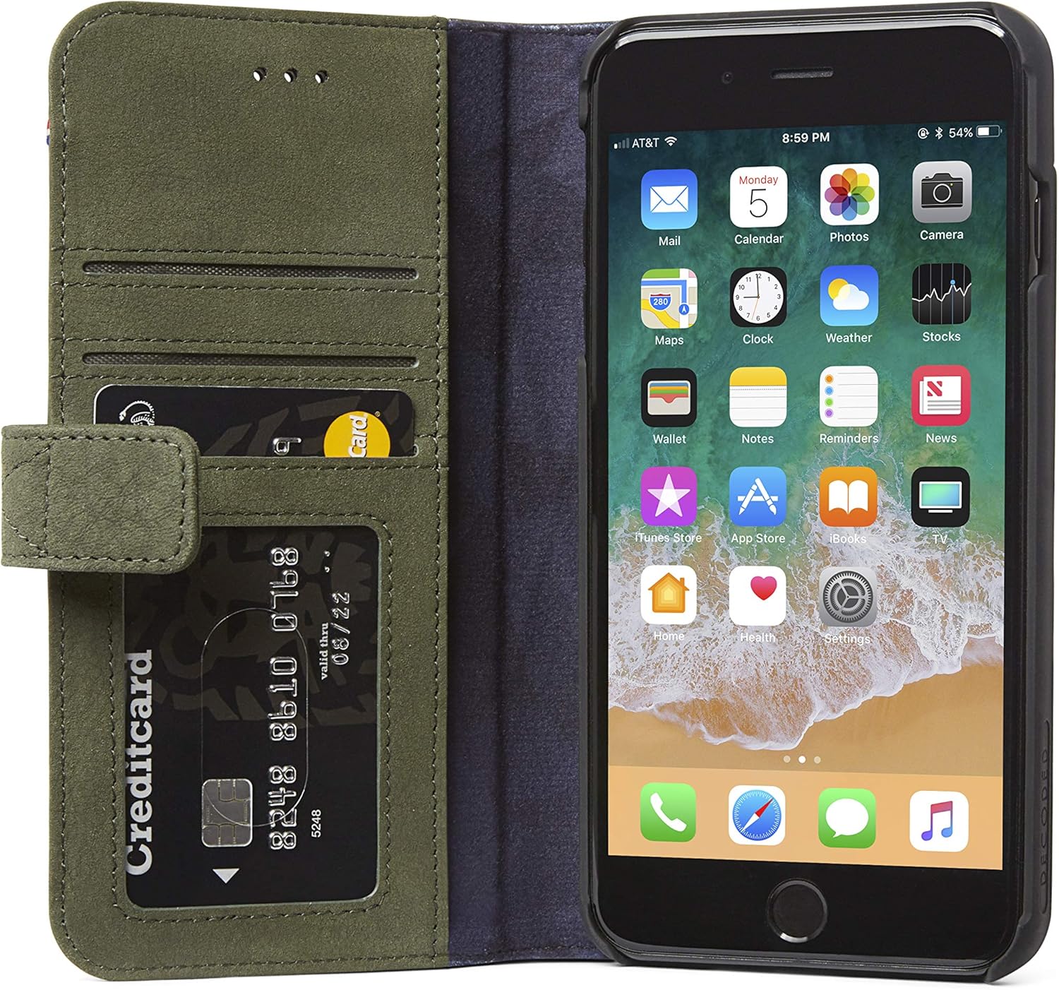 DECODED Wallet Case for iPhone 8 Plus / 7 Plus / 6s Plus / 6 Plus, Full-Grain Leather + Magnetic Closure + Impact Resistant Materials + 3 Card Storage - (Green)