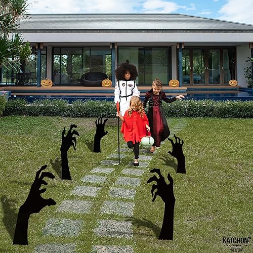 Miniatura 4 de KatchOn, Letreros aterradores de mano con estacas  Grandes, 16 pulgadas  Letreros de patio de Halloween para decoraciones de Halloween al aire libre