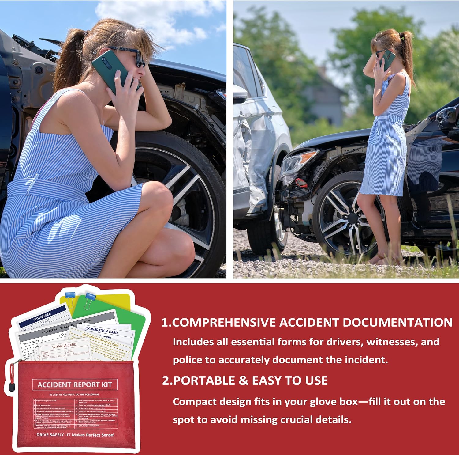 5 Pack Waterproof Vehicle Accident Report Kit in Vinyl Pouch 6.9 * 9.3inch Car Accident Kit Driver's Vehicle Inspection Report Helps Drivers Collect Organize and Report Vehicle Accident Information