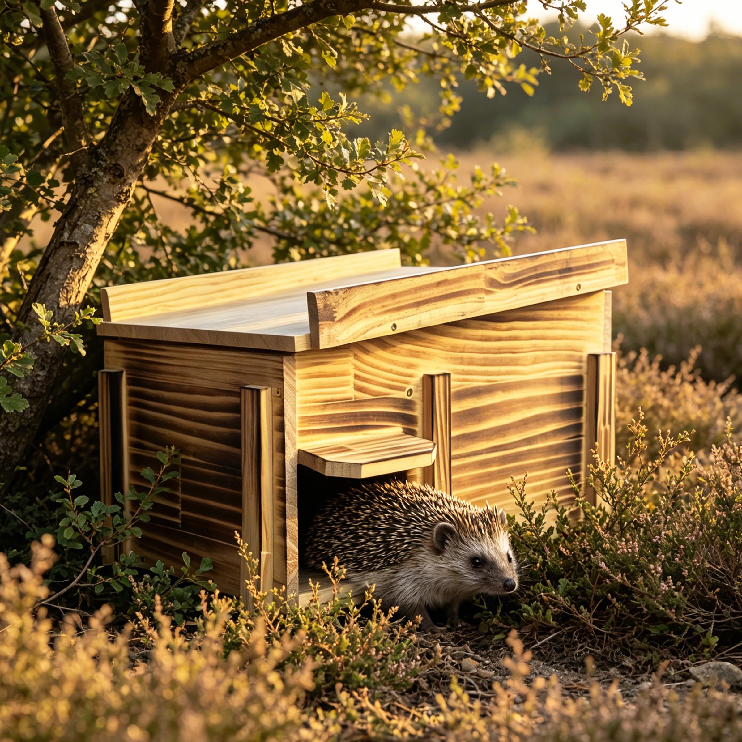 Handgefertigtes Igelhaus aus massivem Holz – großer natürlicher Nistkasten für Igel für den Außenbereich – gemütlicher Allwetter-Unterschlupf, einfache Installation für Hinterhof, Garten