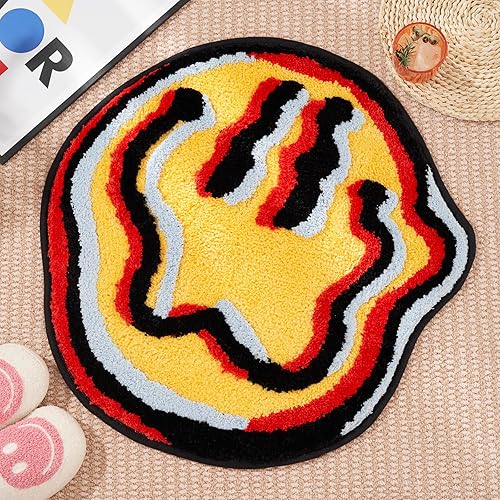 Miniatura 11 de ELDONE Trippy - Tapete de baño de cara feliz rosa, alfombras geniales para dormitorio, alfombra de preparación, alfombra hippie antideslizante, Rosa