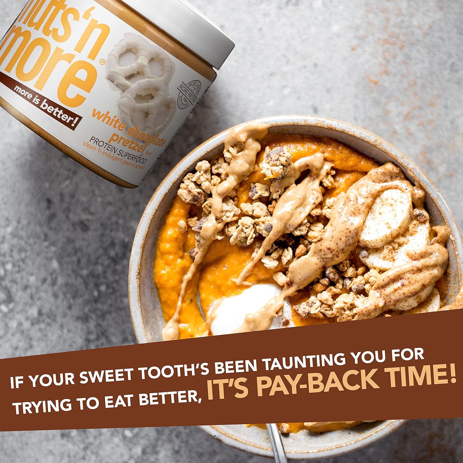 Nuts ‘N More White Chocolate Pretzel Peanut Butter Spread - High Protein, Low Carb, Low Sugar, Gluten Free, Non-GMO, All-Natural Nut Butter Snack (15oz Jar)