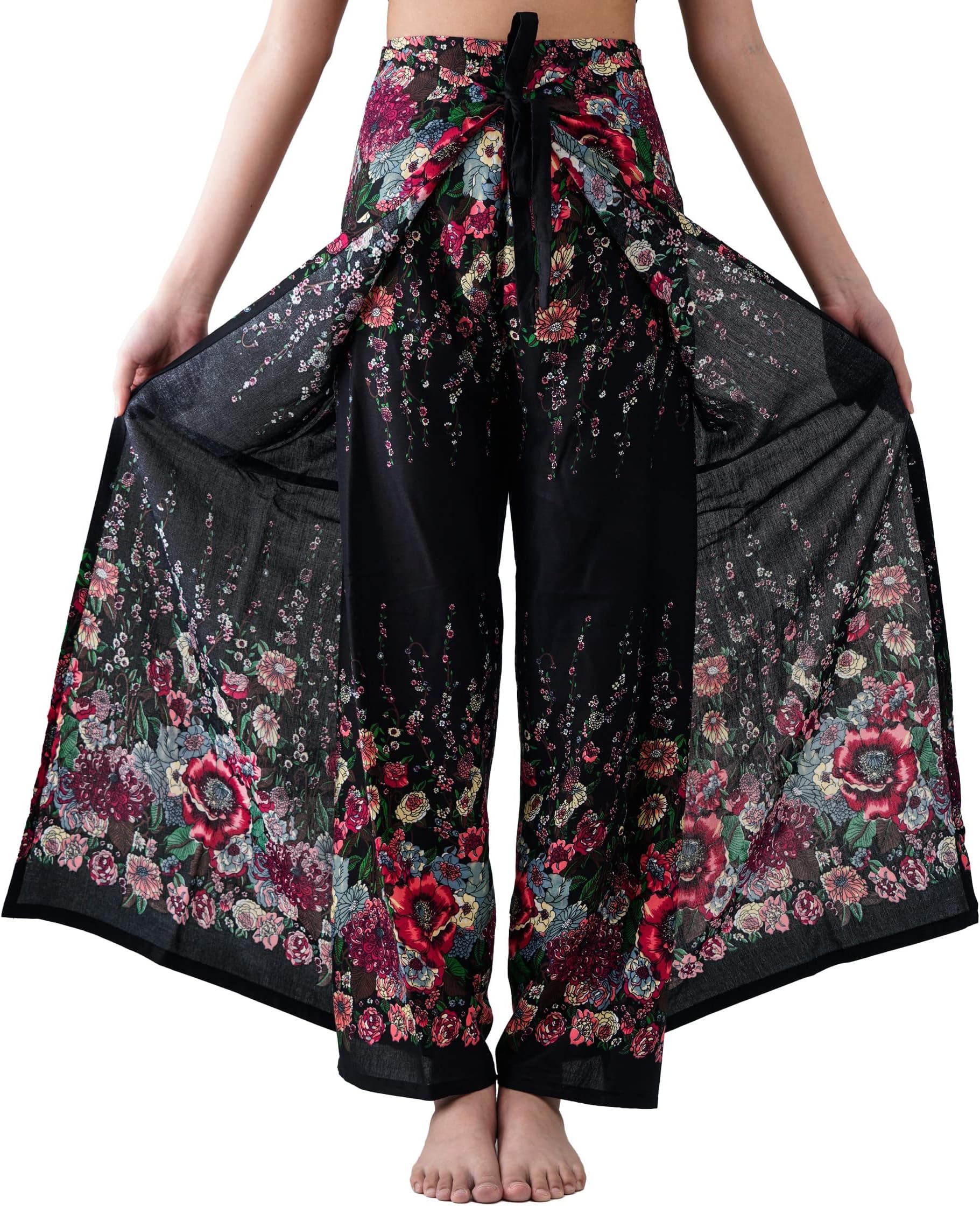 B BANGKOK PANTSWomen's Boho Palazzo Pants Wide Leg Yoga Wrap Tie Up Waist