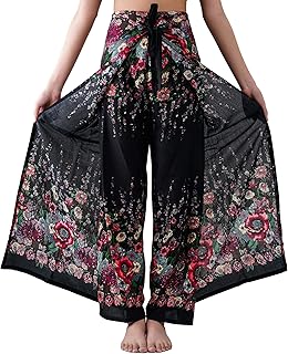 B BANGKOK PANTS Women's Boho Palazzo Pants Wide Leg Yoga Wrap Tie Up Waist