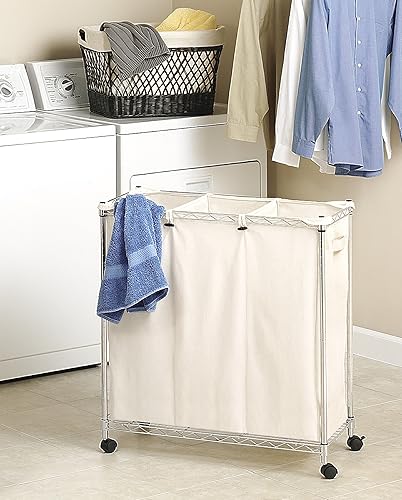 Miniatura 3 de Whitmor Rolling Supreme - Clasificador de ropa con bolsas extraíbles, 3 secciones, lona