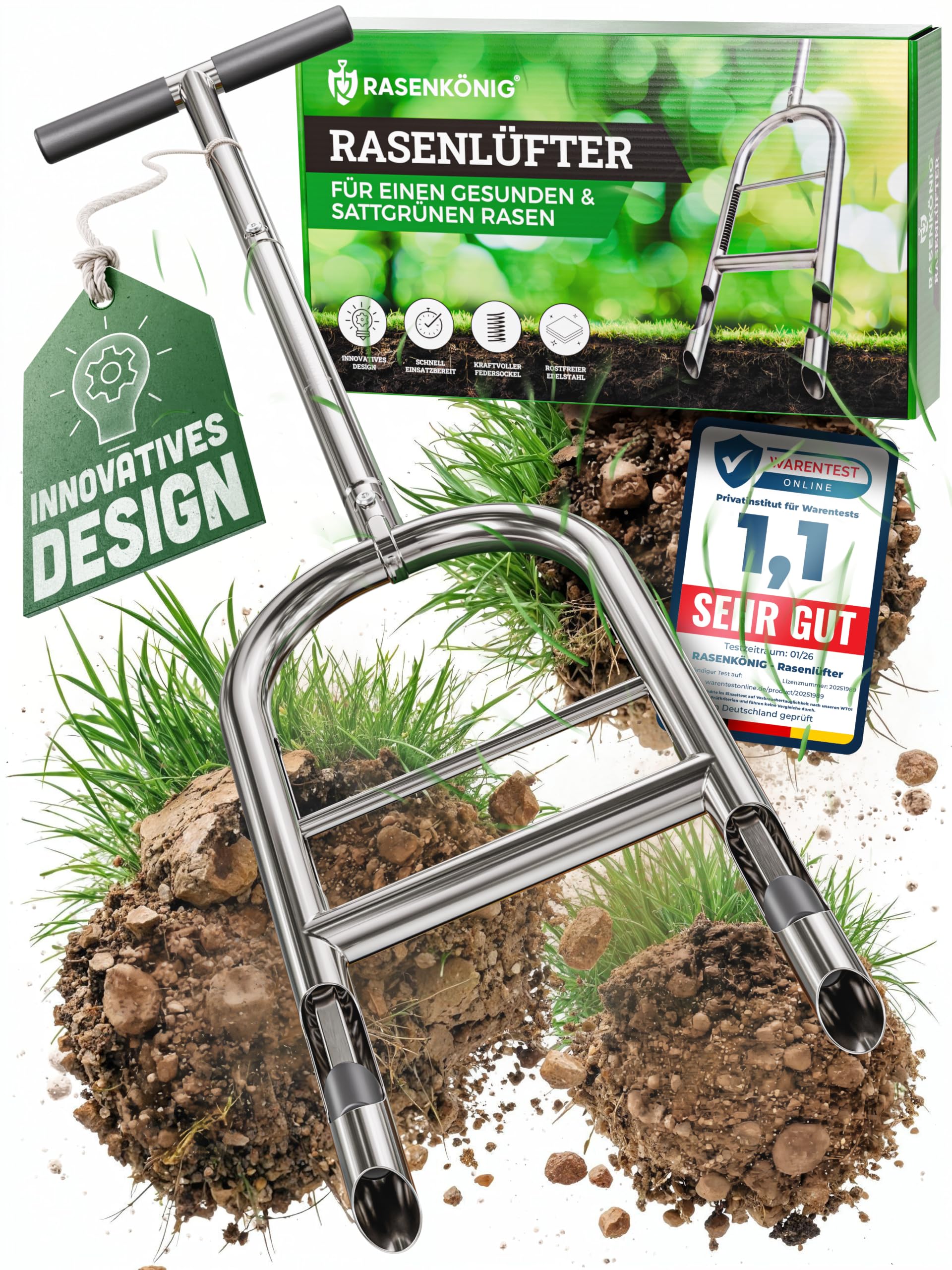 Aeratore per prato Pro | Innovativo aeratore per prato | Aeratore per prato con holespoon | Forchetta di aerazione manuale | Utensile da giardino premium per arieggiare e ammorbidire il
