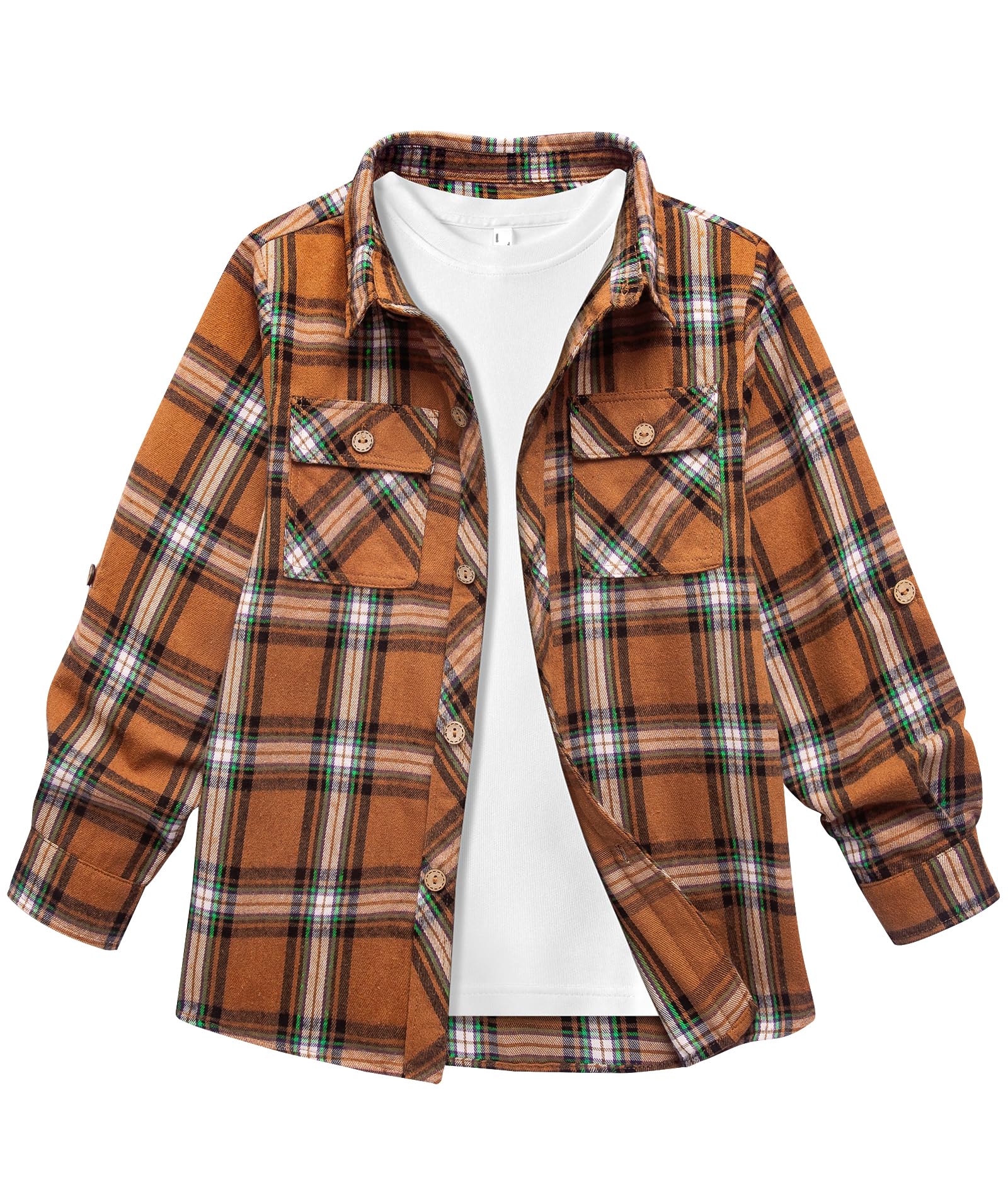 JACKETOWN Hemd Kinder Jungen Langarm Kariertes Hemd Kinder Button Down Casual Top Baumwoll Hemden Kinder Oberteil Shirt Mit Brusttasche