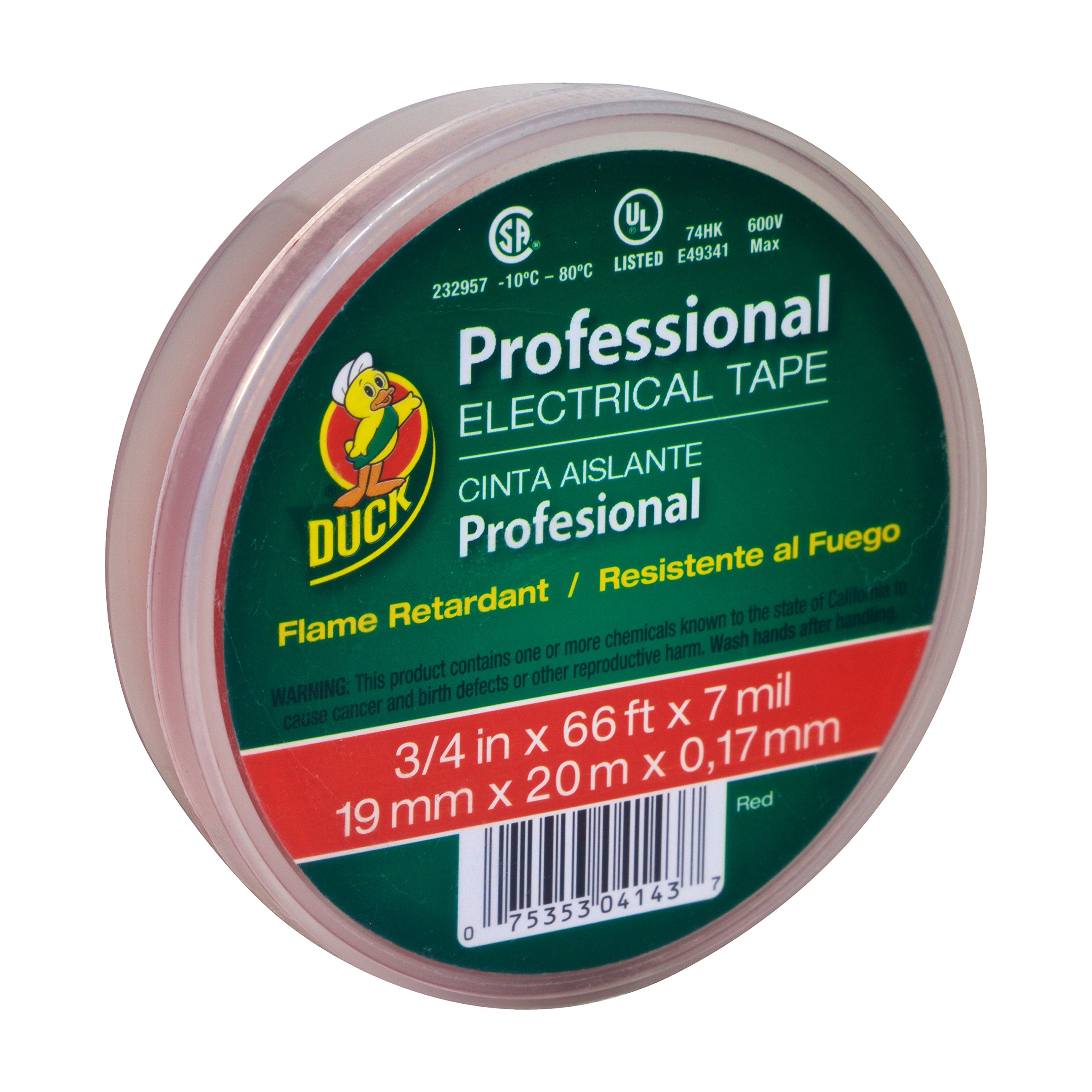 DuckBrand Professional Grade Electrical Tape, 3/4-Inch by 66 Feet, Single Roll, Red (300878)