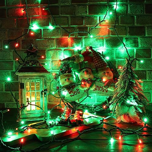 Miniatura 6 de Brizled Luces de Navidad rojas y verdes, 33 pies, 100 luces LED de 0.197 in, mini luces de Navidad de gran angular conectables, luz de árbol con