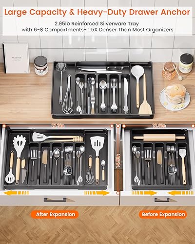 Miniatura 2 de Bandeja organizadora de cajones de cubiertos, organizador grande de utensilios expandible de grado alimenticio para cubiertos de cocina y cubiertos,