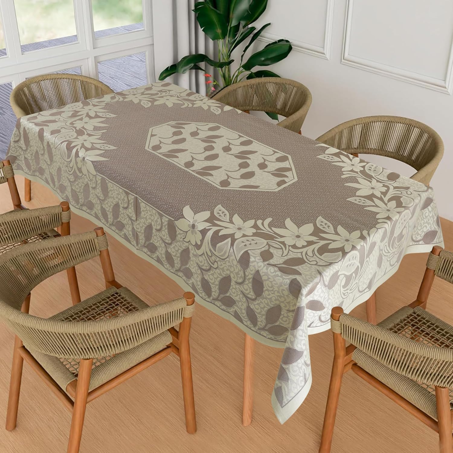 Homerz Premium 6-8 Seater Table Cloth, Cotton Table Linen, Royal and Durable Cover (BRT S21 Maroon Cream, 60×90 inch- 6-8 Seater)