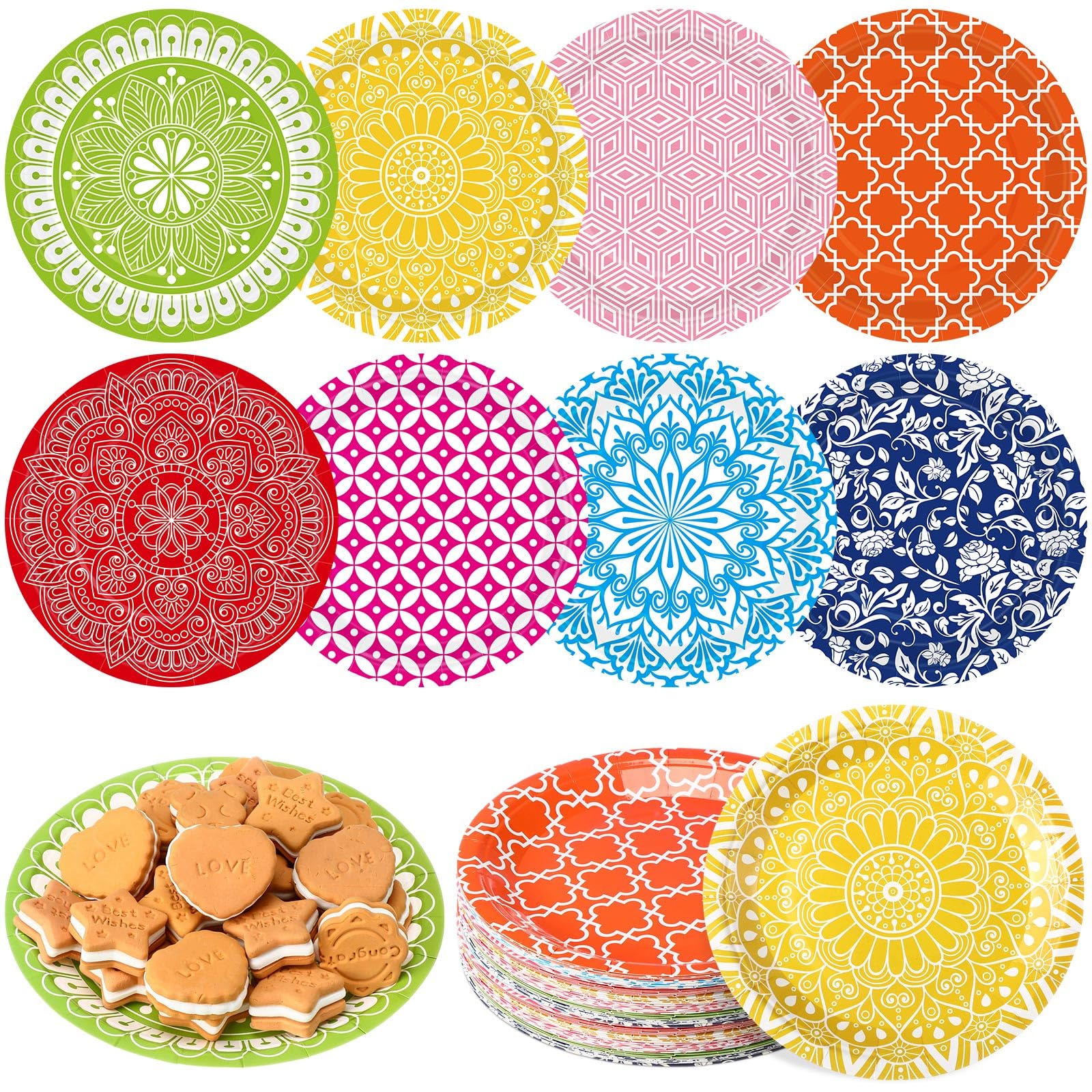 Suttmin 48 Pcs 7 Inch Colored Paper Plates Colorful Disposable Party Plates Multicolor Dessert Cake Plates Decoration for Birthday Baby Shower Graduation Party Supplies