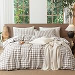 MooMee Gingham Ensemble de couvertures de couettes 100% Linge de coton lavé comme la Reine. Doux, respirant & Confort durable. Léger. Fermeture éclair cachée avec 8 Liaisons de coin intérieur