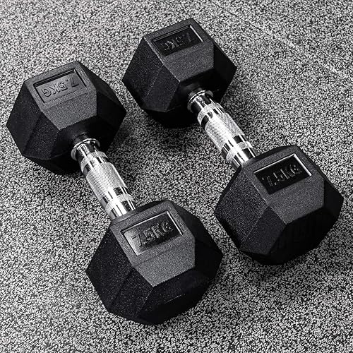 Miniatura 2 de METIS Mancuernas hexagonales par  Pesas libres con revestimiento de goma premium para entrenamientos en casa y gimnasio  Juego completo y estante