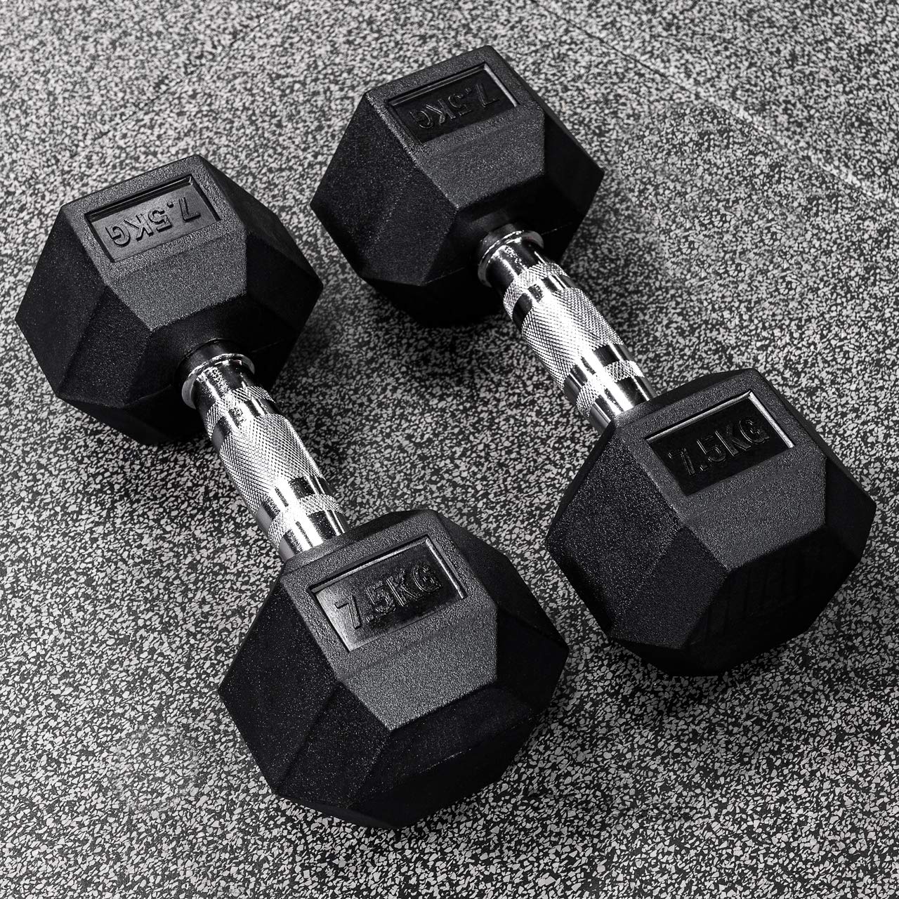 FORZA Rubber Hex Dumbbells [2.5kg - 50kg] | Gym & Home Weights - Pair of Weights (7.5kg) — image 1