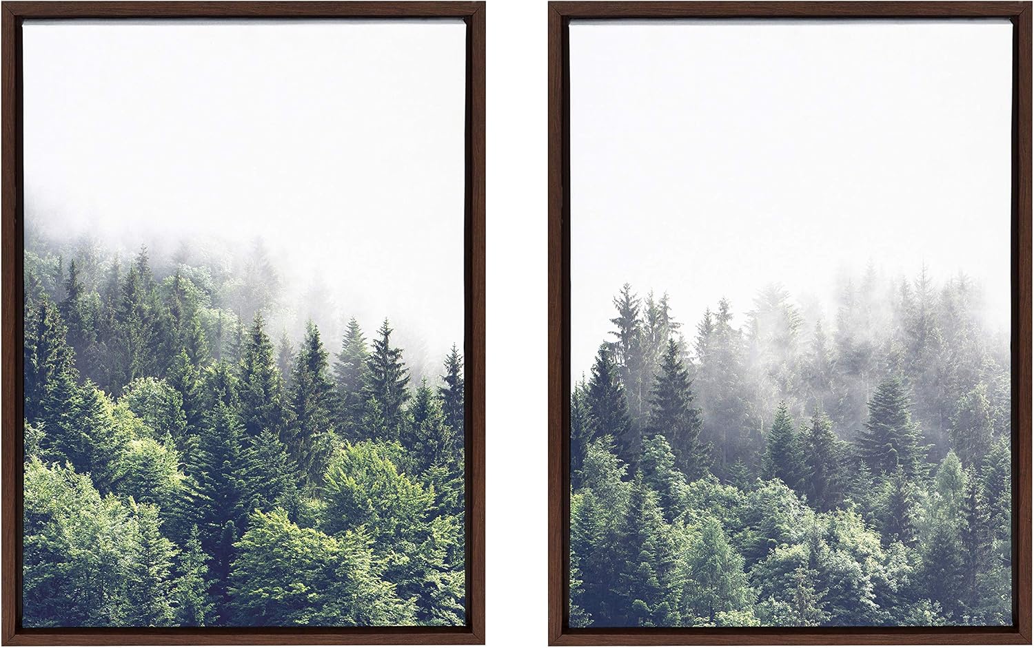 Kate and Laurel Sylvie Lush Green Forest on a Foggy Day Framed Canvas Wall Art Set by The Creative Bunch Studio, 2 Piece 18x24 Walnut Brown, Nature Landscape for Wall
